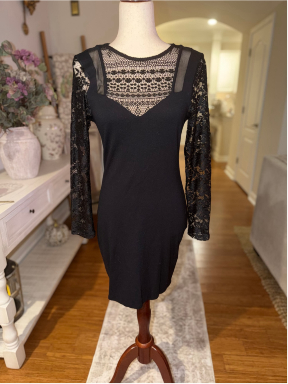 Women's French Connection Black Long Sleeve Lace Dress Size 8